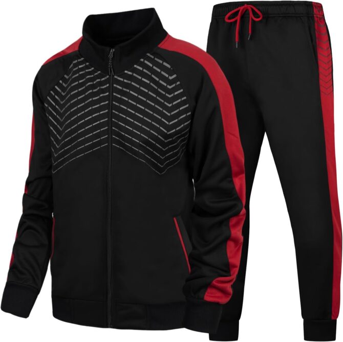 Men's Sweat Suit 2 Piece Outfit Casual Contrast Sports Jogging Tracksuits Set