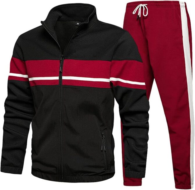 Men's Sweat Suit 2 Piece Outfit Casual Contrast Sports Jogging Tracksuits Set