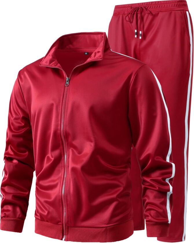 Men's Athletic 2 Pieces Tracksuit Casual Full Zip Jogging Sweat Suit Workout Sports Set Sportswear
