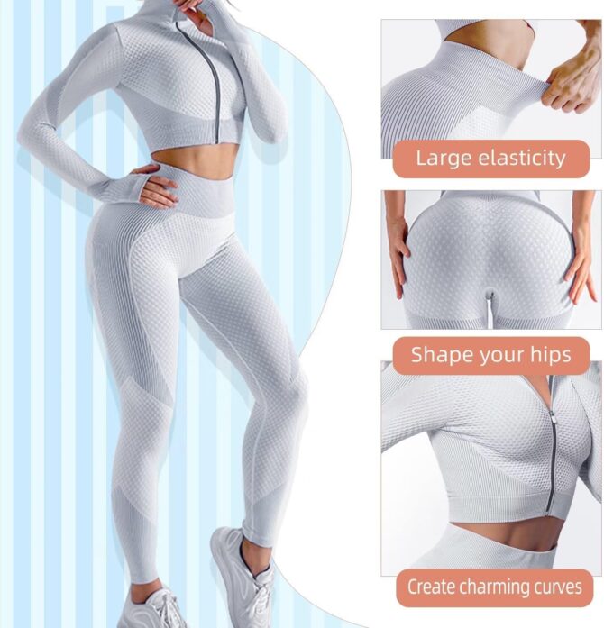 Women's 3pcs Seamless Workout Outfits Sets, Yoga Sportswear Tracksuit Leggings and Stretch Sports Bra Fitness - Image 2