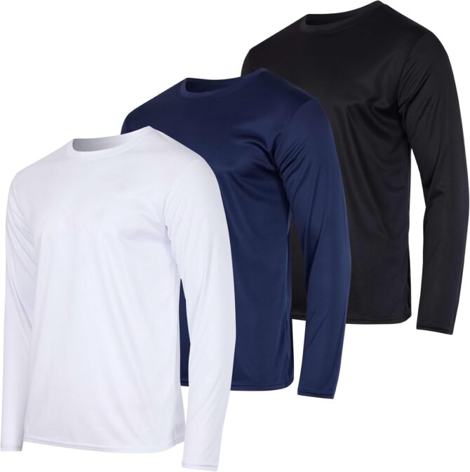 3 & 5 Pack: Men's Mesh Quick Dry Athletic Long Sleeve T-Shirt UPF SPF UV Sun (Available in Big & Tall)