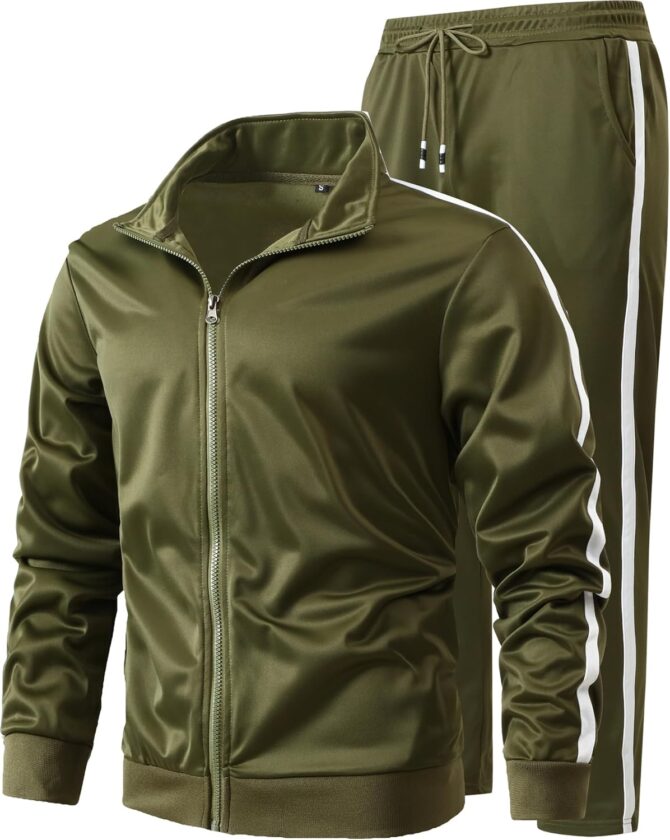 Men's Athletic 2 Pieces Tracksuit Casual Full Zip Jogging Sweat Suit Workout Sports Set Sportswear