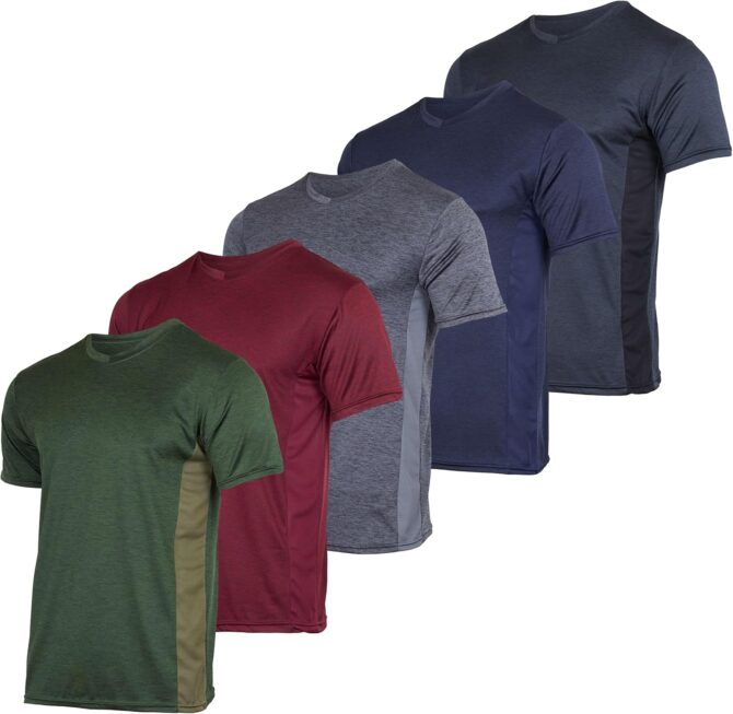 5 Pack: Men’s V-Neck Dry-Fit Moisture Wicking Active Athletic Tech Performance T-Shirt